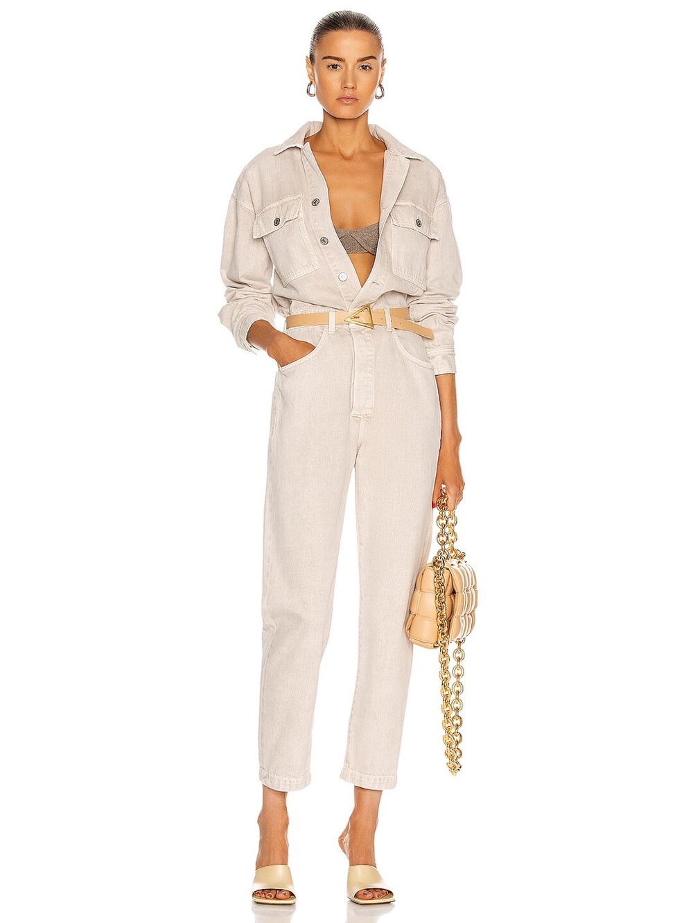 CITIZENS OF HUMANITY Desert Haze Denim Coveralls Jumpsuit in Tan Neutral